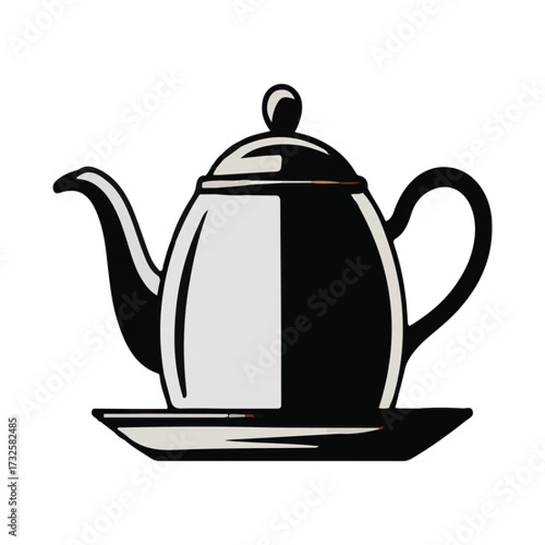 Fototapeta An antique blue and white porcelain teapot is isolated on a white background, a traditional ceramic object for a hot tea breakfast