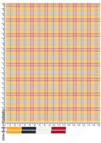 Fototapeta Vector pink, green, and orange gingham plaid pattern with seamless checkered texture as a vintage fabric backdrop illustration