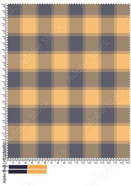 Fototapeta Seamless vector illustration of a vintage pink and orange tartan plaid pattern backdrop with a grunge frame and place for text