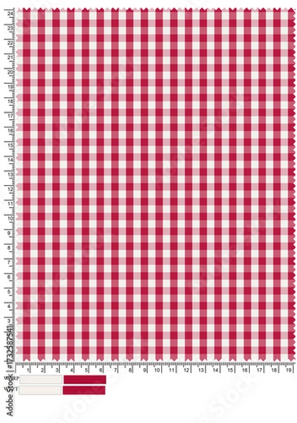Fototapeta Seamless red and white gingham checkered tablecloth pattern texture fabric for a vintage picnic backdrop