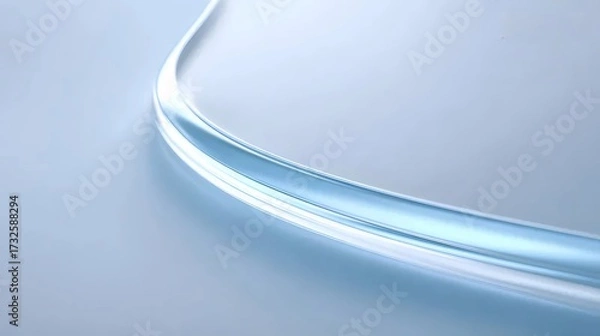 Obraz 柔らかい灰色の表面に湾曲した青い光ファイバー