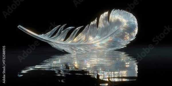 Obraz 反射のある黒い背景に結晶の羽