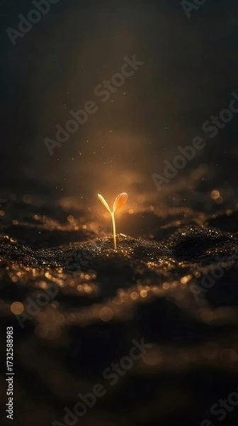 Obraz 黄金色の光が灯る芽のクローズアップ