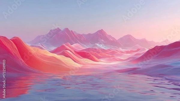 Obraz 抽象的なピンクと紫色のボクセルアートの風景