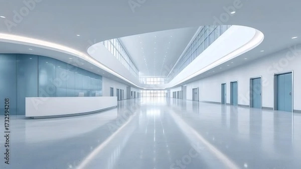 Obraz モダンな病院ロビーの明るい照明と白い内装