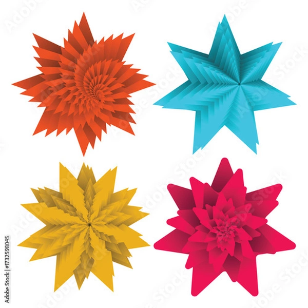 Obraz Colorful Abstract 3D Geometric Star Flower Shapes