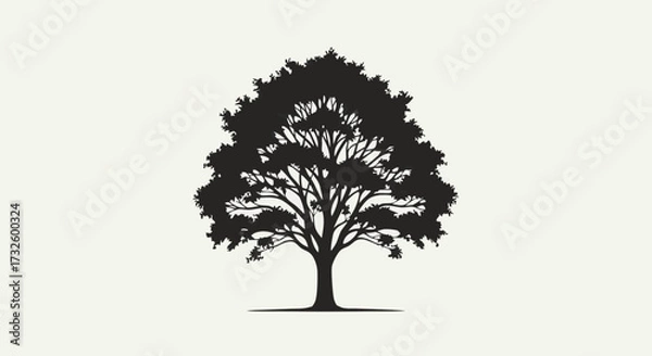 Obraz Silhouette of a majestic deciduous tree with a sprawling canopy against a pale background, symbolizing growth and nature's beauty