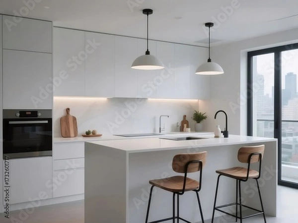 Fototapeta 白を基調としたモダンなキッチンのインテリア
