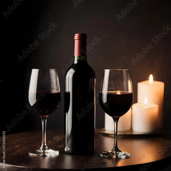 Obraz red wine bottle and glasses