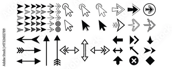 Fototapeta Arrow Icon Set – Black Cursor Collection and Directional Signs