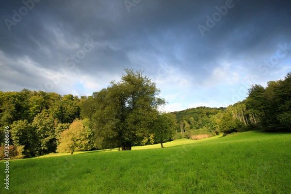 Fototapeta a cloudy evening over the Odenwald
