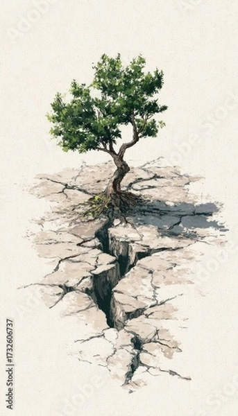 Fototapeta Lonely tree amidst cracks