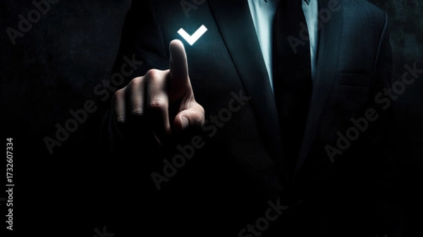 Fototapeta Businessman interacting with digital interface and making selections in modern technology environment