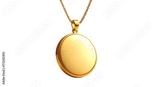 Fototapeta Shiny gold locket pendant with chain, elegant design on black background