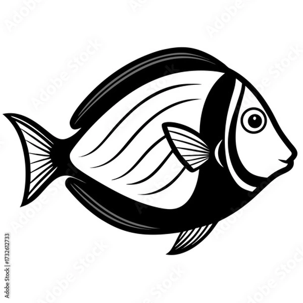 Fototapeta Simple Black Outline Surgeonfish Vector Drawing Isolated on White