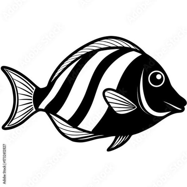 Fototapeta Simple Black Outline Surgeonfish Vector Drawing Isolated on White