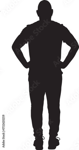 Fototapeta vector, silhouette of back view of a man standing, arms akimbo