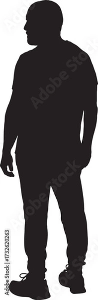 Fototapeta vector,silhouette of a side back view of a  man standing dressed in sportswear, looking away