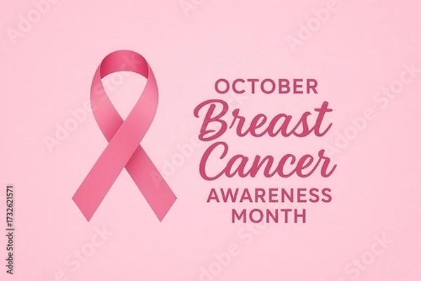 Fototapeta Breast Cancer Awareness October Design with Pink Ribbon, Floral Elements and Health Support for Women Generative AI