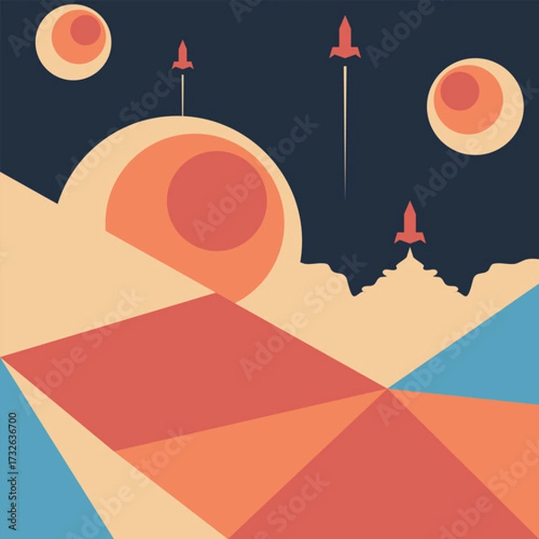 Fototapeta Cosmic Journey Through Planets Illustration, Futuristic Space Exploration Artwork