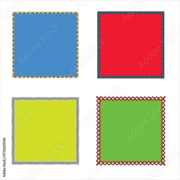 Fototapeta Colorful Square Vector Frame and Banner Set with Decorative Textured Borders for Web and Graphic Design
