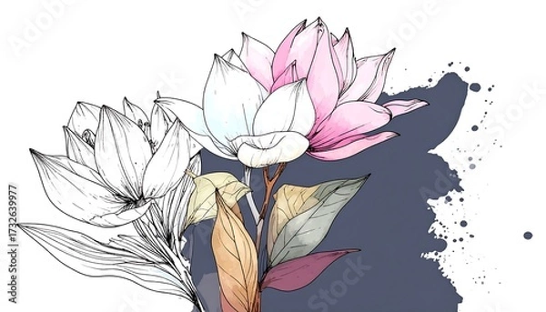Obraz Delicate floral illustration with magnolia blossoms