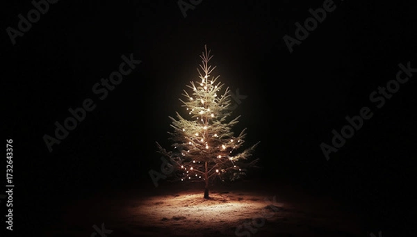 Fototapeta Minimalistic Christmas tree with lights and copy space