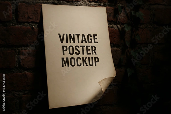 Fototapeta Vintage Matte Poster Mockup with Peeling Edge – Hard Edge Slice Angle