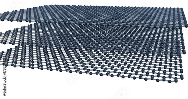 Fototapeta Graphite molecule close up. 3D Molecular model of graphite layer. Graphite consists of layers of carbon atoms, each bonded to three neighbors in a hexagonal, honeycomb-like structure called graphene