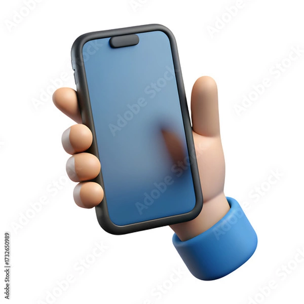 Fototapeta Cartoon hand holding a modern smartphone with a blank screen