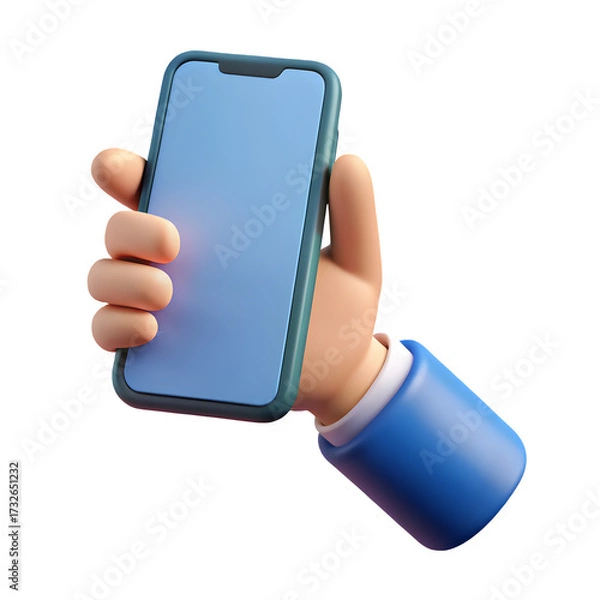 Fototapeta Cartoon hand holding a modern smartphone with a blank screen