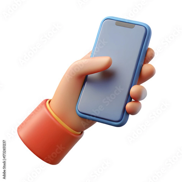 Fototapeta Stylized 3d hand holding a modern smartphone with a blank screen