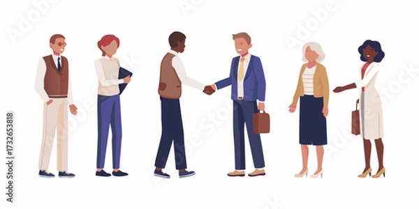Fototapeta Diverse group of business professionals shaking hands and standing together in a meeting