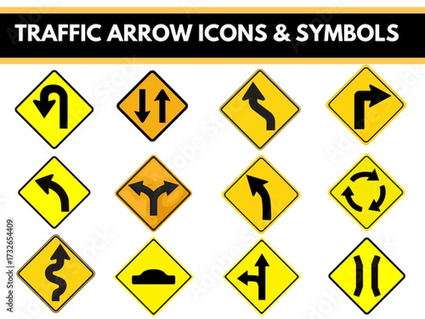 Fototapeta Traffic Arrow Icons and Symbols Vector Design for Road Signs and Navigation
