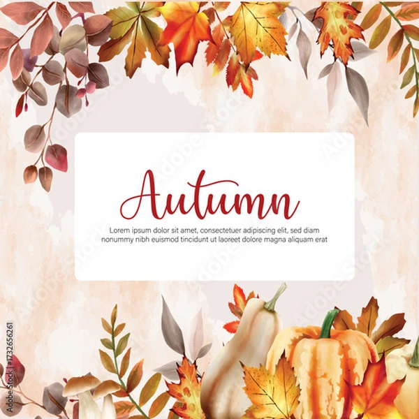 Fototapeta Autumn leaves set. Fall maple, oak, chestnut leaves, berries, acorn, forest foliage. Botanical elements of natural floral design. Flat vector illustration isolated on white background