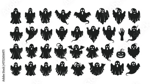 Fototapeta Halloween Ghostly Collection: A collection of various spooky and playful ghost silhouettes ready for Halloween-themed projects. Embracing the eerie and enchanting spirit of the holiday. 