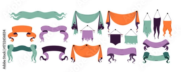 Obraz Big set of Halloween decorative multicolored ribbons and ragged banners. Perfect for eerie party decor, haunted house design, poster, invitation and spooky seasonal project. Vector flat illustration.