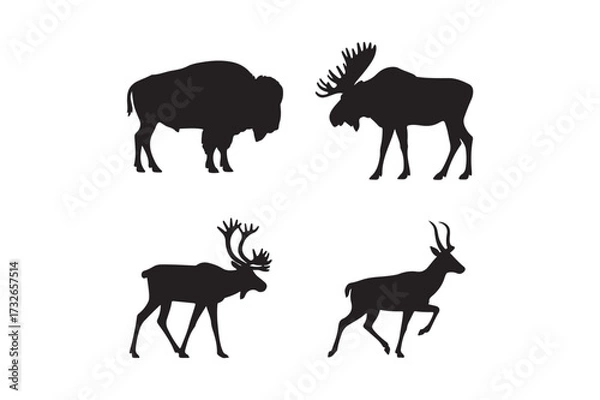 Obraz Silhouettes of north american wildlife bison moose deer and antelope