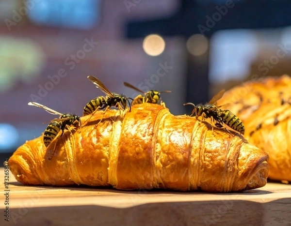 Fototapeta Croissant with wasps