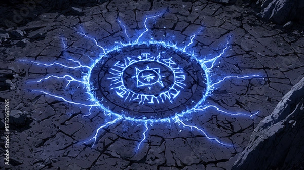 Obraz 蒼光に輝く古代魔法陣