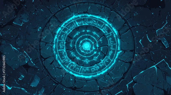 Obraz 蒼光に輝く古代魔法陣