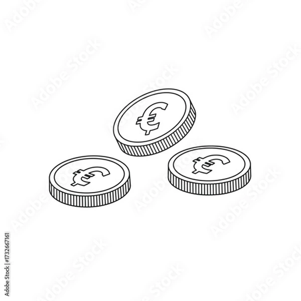 Fototapeta Three Euro Coins, Illustrating Monetary Transactions and Financial Concepts