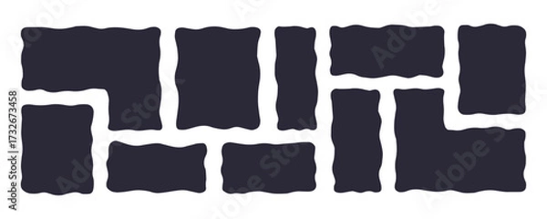 Fototapeta Organic Liquid Rectangle Frame Shapes Set. Hand Drawn Abstract Vector Fluid Square Blobs. Wavy Irregular Flat Text Box Spots Collection. Curvy Random Bento Style Childish Colorful Banners. Isolated