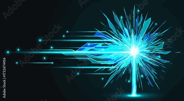 Fototapeta Futuristic digital technology with glowing light effect and data stream design