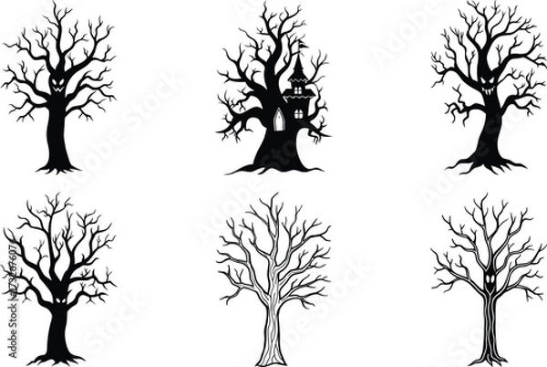 Obraz silhouette of halloween tree icon