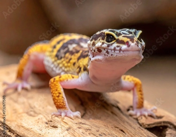 Fototapeta Close-up of a leopard gecko on wood