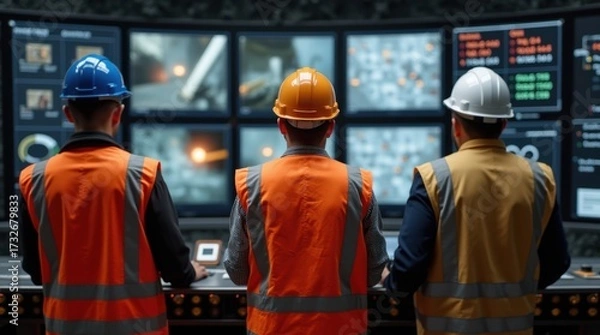 Fototapeta Workers Monitoring Mineral Extraction Operations 
