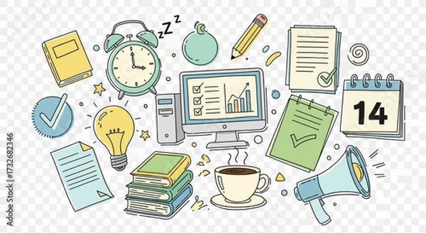 Fototapeta Doodle art illustration portraying productivity time management and goal setting for business