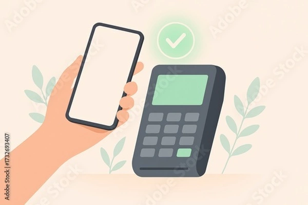 Fototapeta Contactless Mobile Payment with Smartphone and Terminal