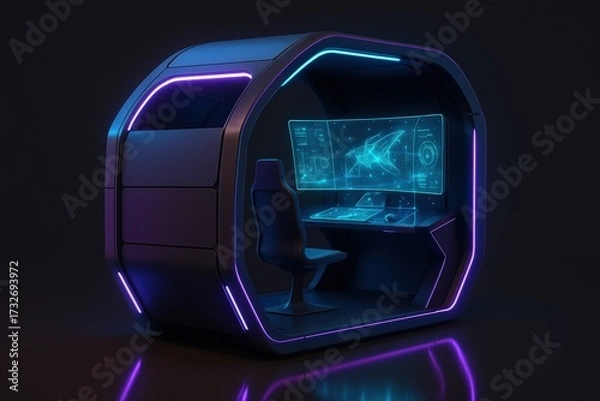 Obraz Futuristic Gaming Pod with Neon Control Interface
